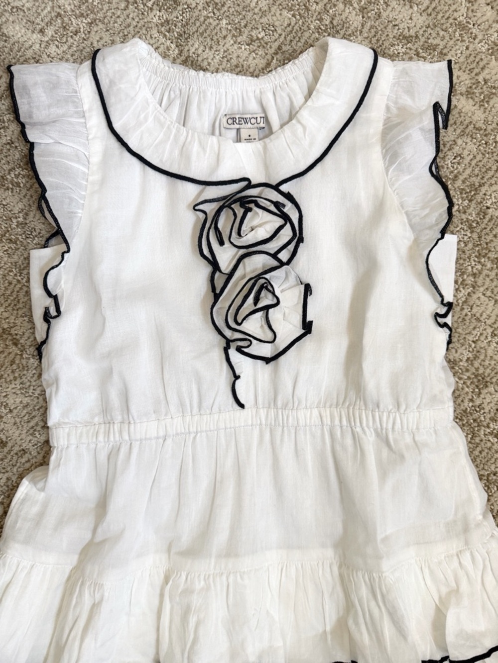 J. Crew Girls’ White/Navy Rosette Ruffle-Trim Dress—8 - Picture 4 of 7